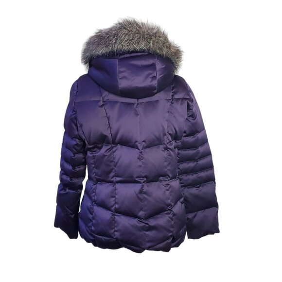 Calvin Klein Womens Down Puffer Coat L Purple Gray Faux Fur Trim Removable Hood - Picture 3 of 16